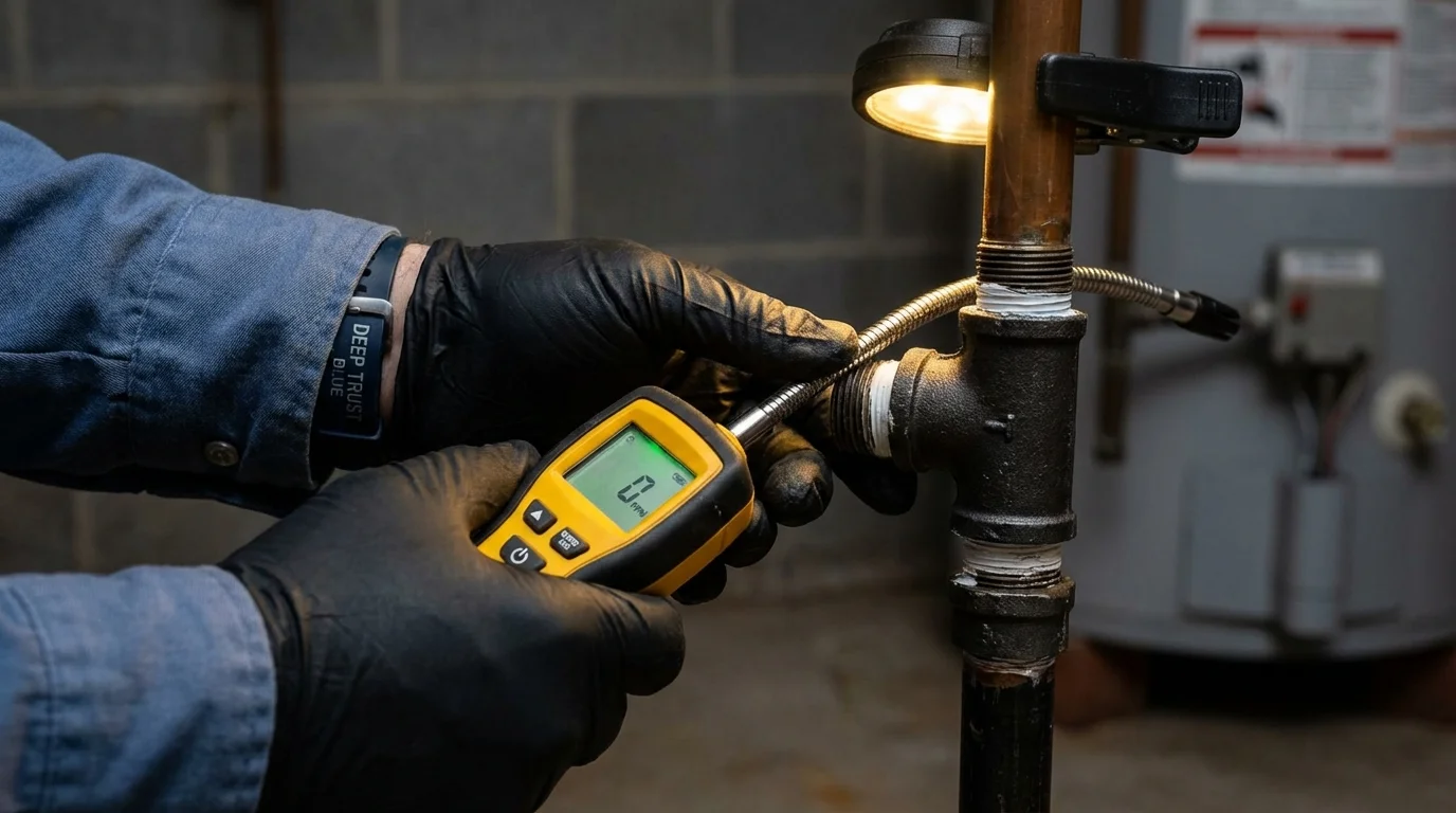 Gas leak detection with electronic sniffer by Johns Plumbing LLC in Shell Lake