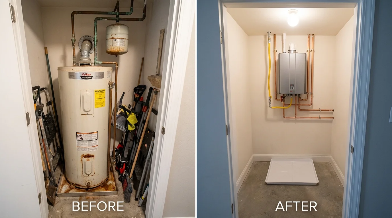 Tank water heater versus wall-mounted tankless unit comparison for Shell Lake, WI homeowners