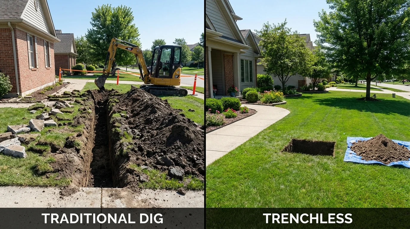 Trenchless sewer repair with minimal yard damage versus traditional excavation in Shell Lake, WI